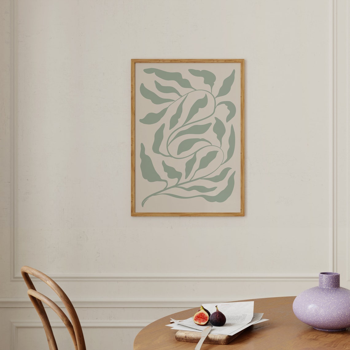Sage Green Botanical Leaf Abstract Minimalist Scandi Wall Art - Image 3