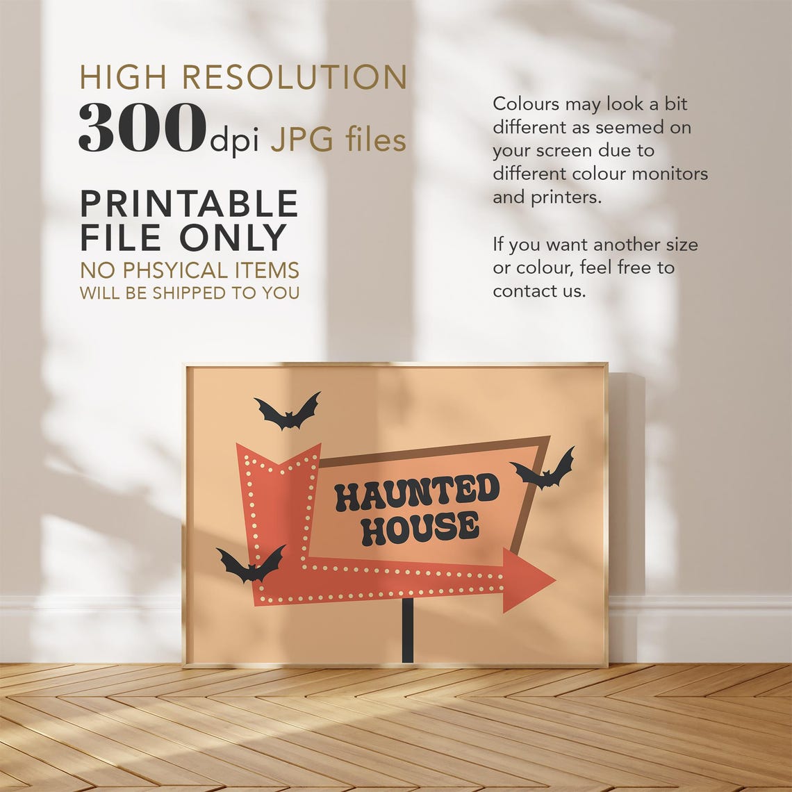 Haunted House Retro Marquee Arrow Sign Bats Halloween Wall Poster - Image 3