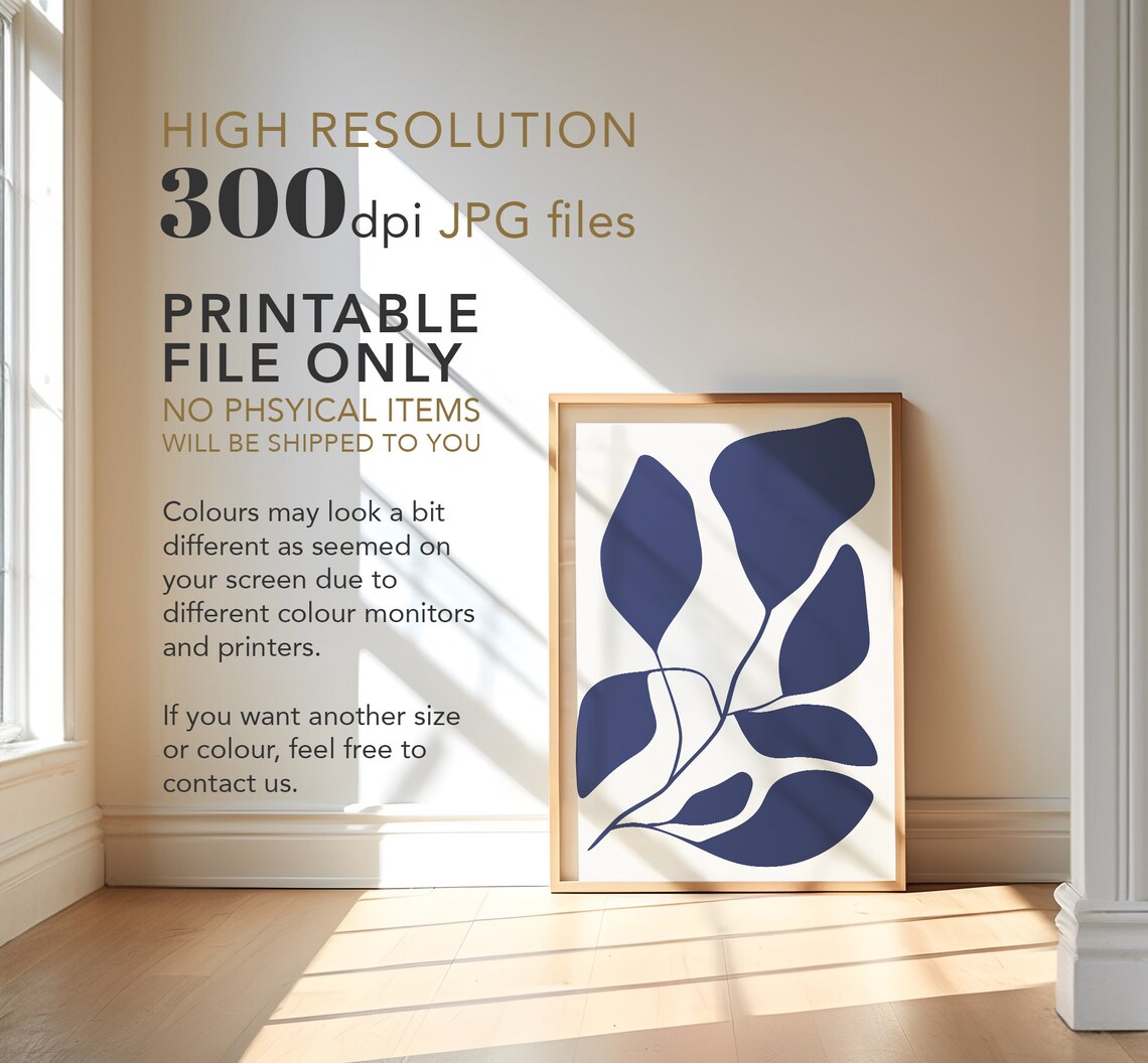 Navy Blue Botanical Abstract Floral Art Print - Image 3