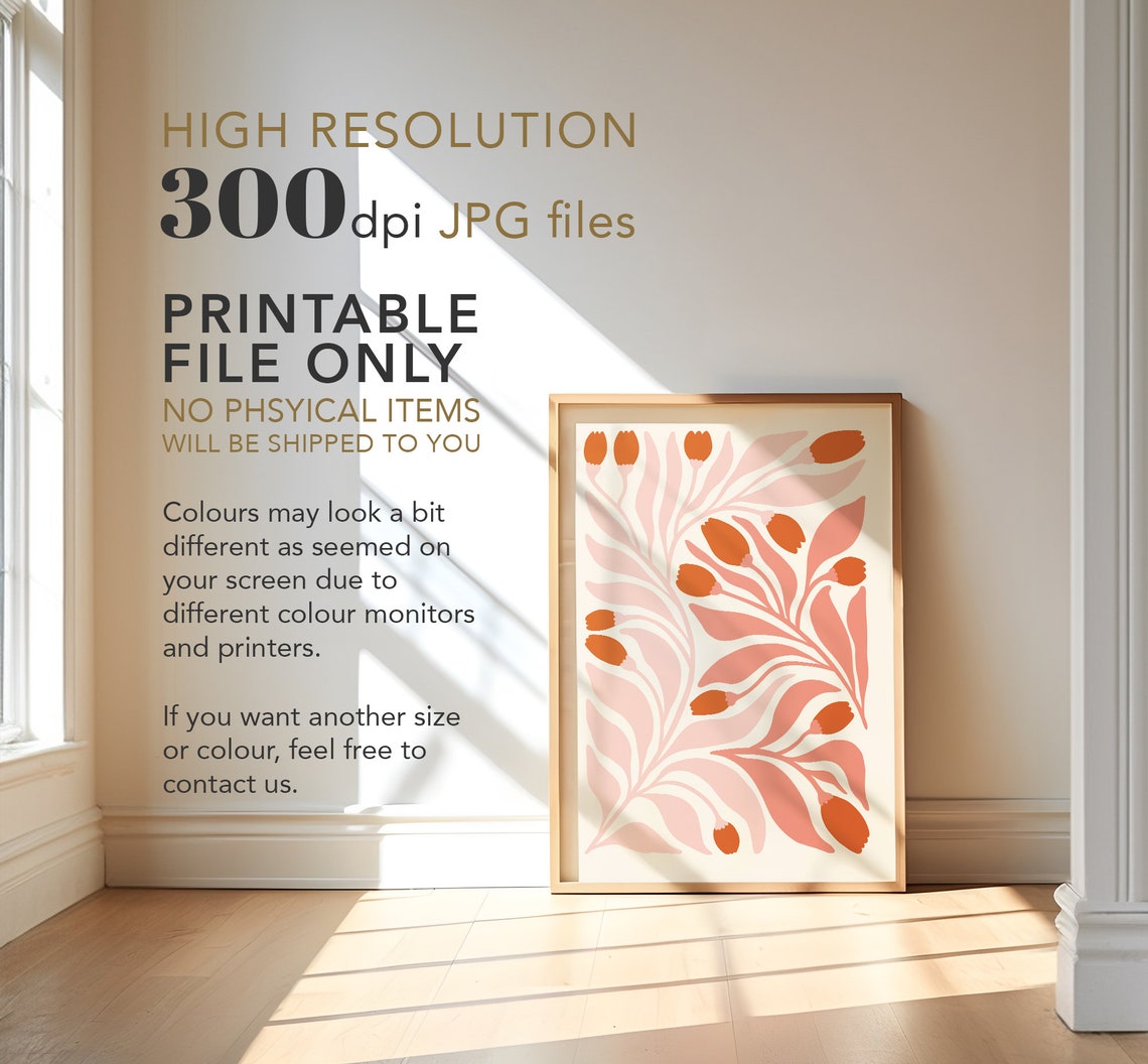 Pink Tulip Abstract Botanical Salmon Orange Modern Floral Wall Poster - Image 3