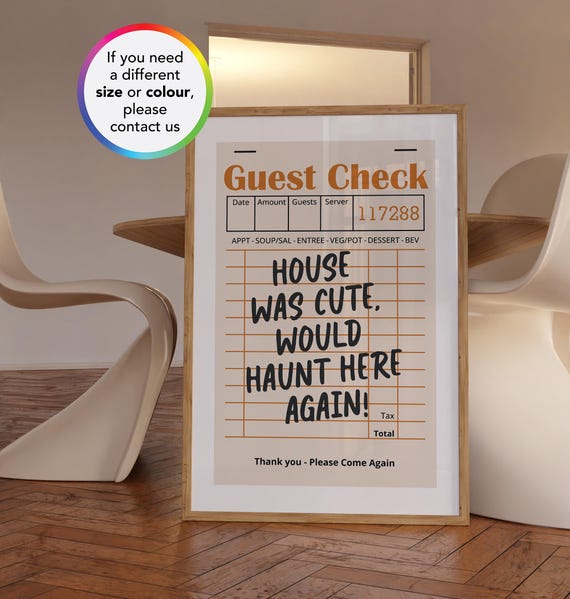 Halloween Guest Check Funny Quote Poster Guest Check Print Funny Halloween Decor Halloween Print House Was Cute Print