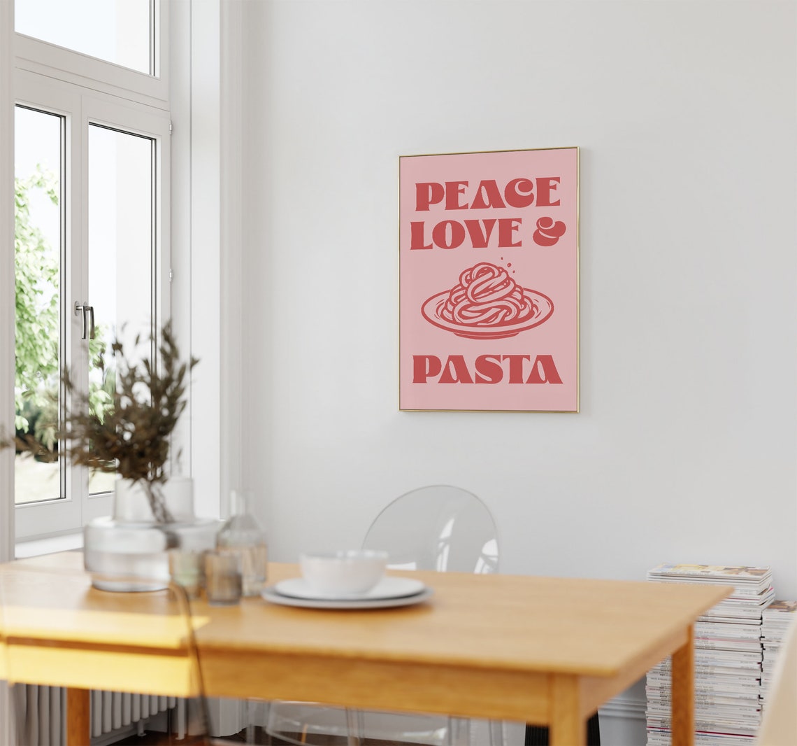 Peace Love And Pasta Retro Pink Kitchen Art With Pasta Plate Poster - Image 2