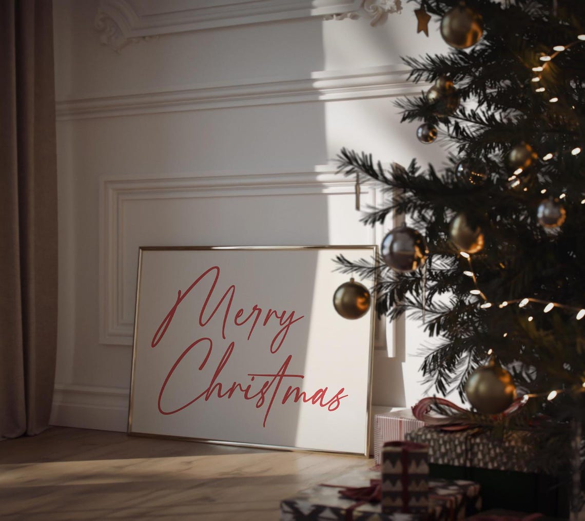 Merry Christmas Red Script Typography Minimalist Holiday Poster - Image 2