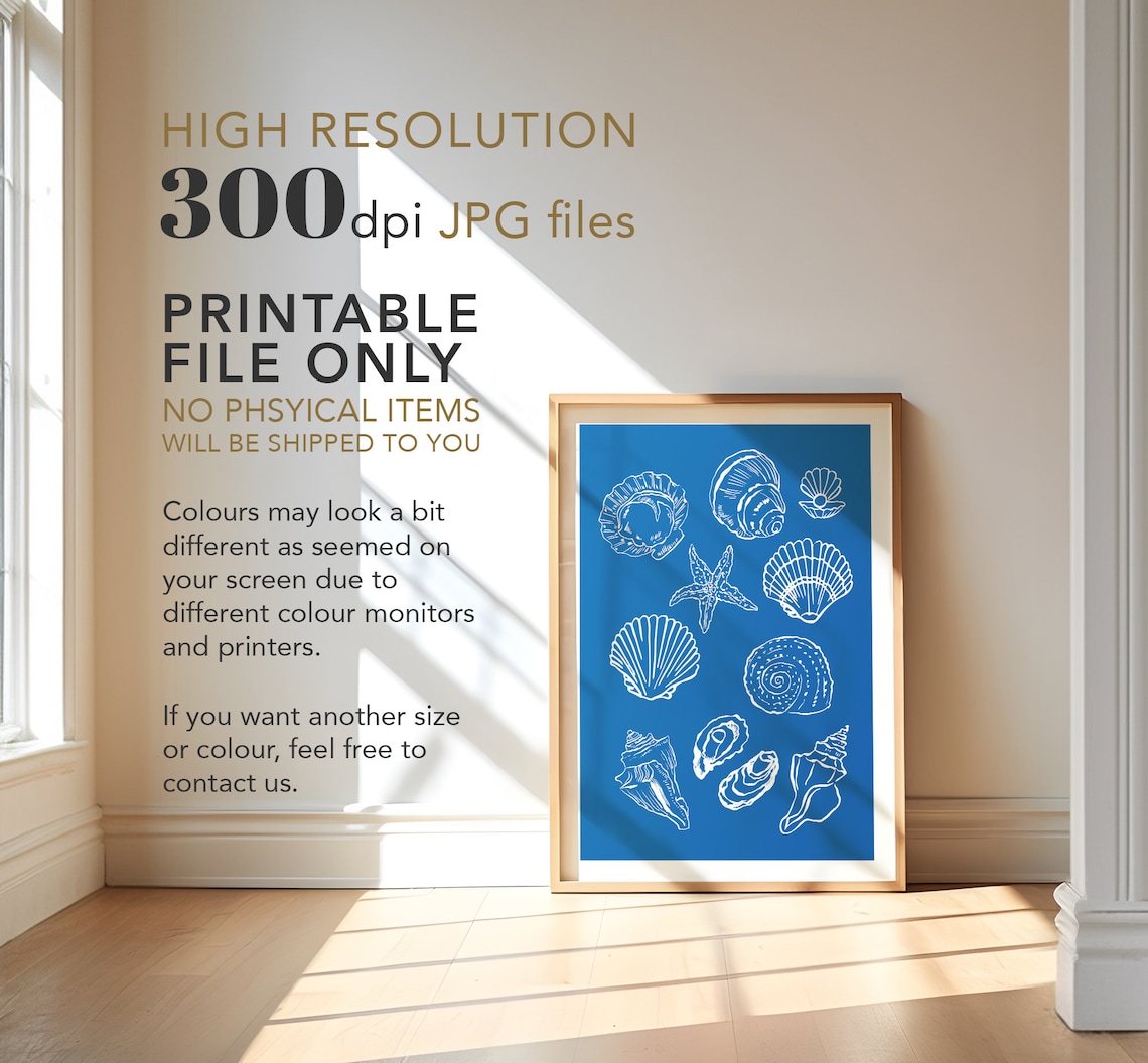 Seashells Blue Coastal Beach House Decor Art Print - Image 3