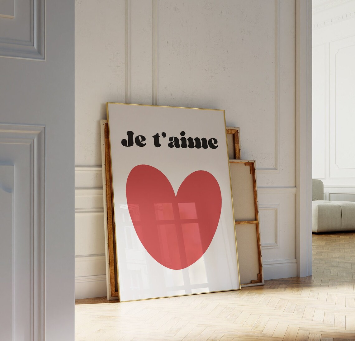 Romantic Je Taime French Love Quote Red Heart Typography Poster - Image 3