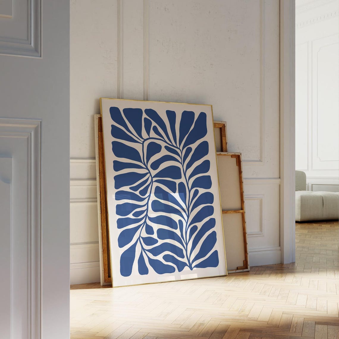 Navy Blue Leaf Cutout Pattern Matisse Style Botanical Poster - Image 2