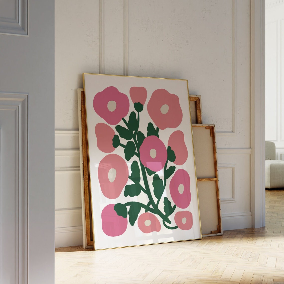 Cheerful Pink Abstract Blooms Modern Floral Bold Wall Poster - Image 2
