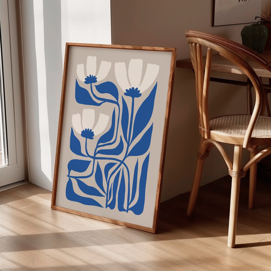 Blue White Flower Abstract Botanical Art Print - Image 2