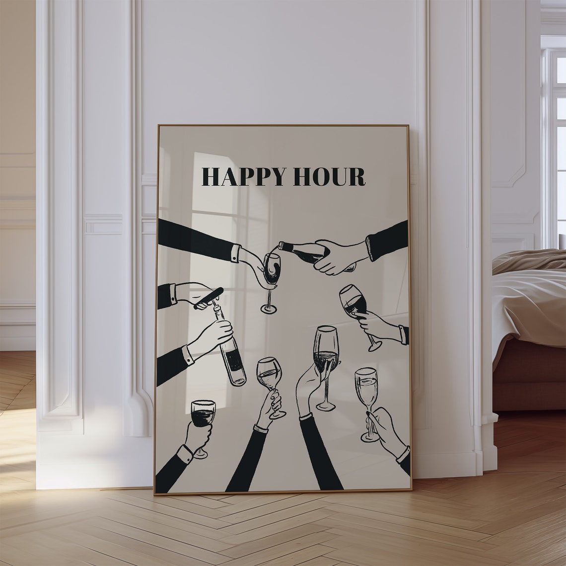 Happy Hour Raised Wine Glasses Cheers Bar Cart Party Wall Art - Image 2