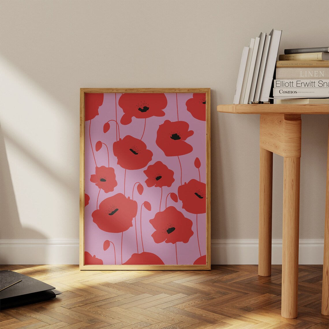 Red Poppies on Pink Abstract Poppy Flower Field Minimal Art Poster - Image 3