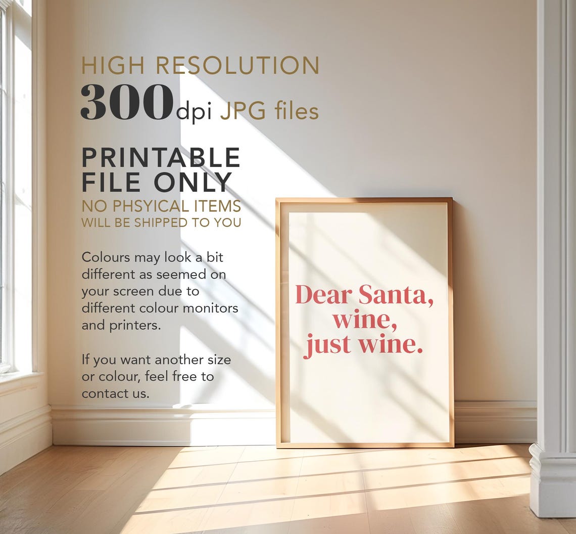 Dear Santa Wine Just Wine Red Serif Funny Christmas Quote Wall Poster - Image 4