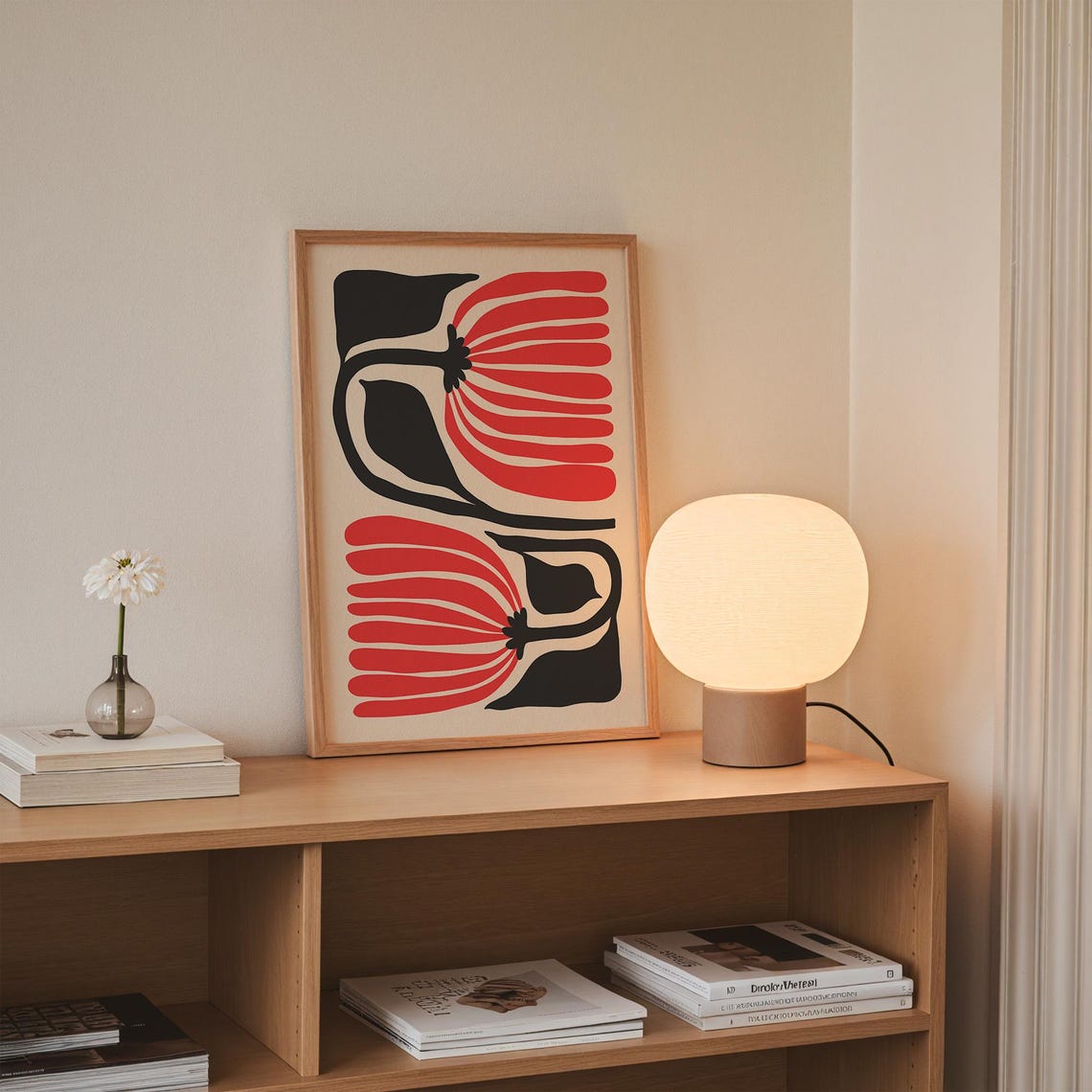 Black And Red Flower, Matisse-Inspired Botanical Print - Image 3
