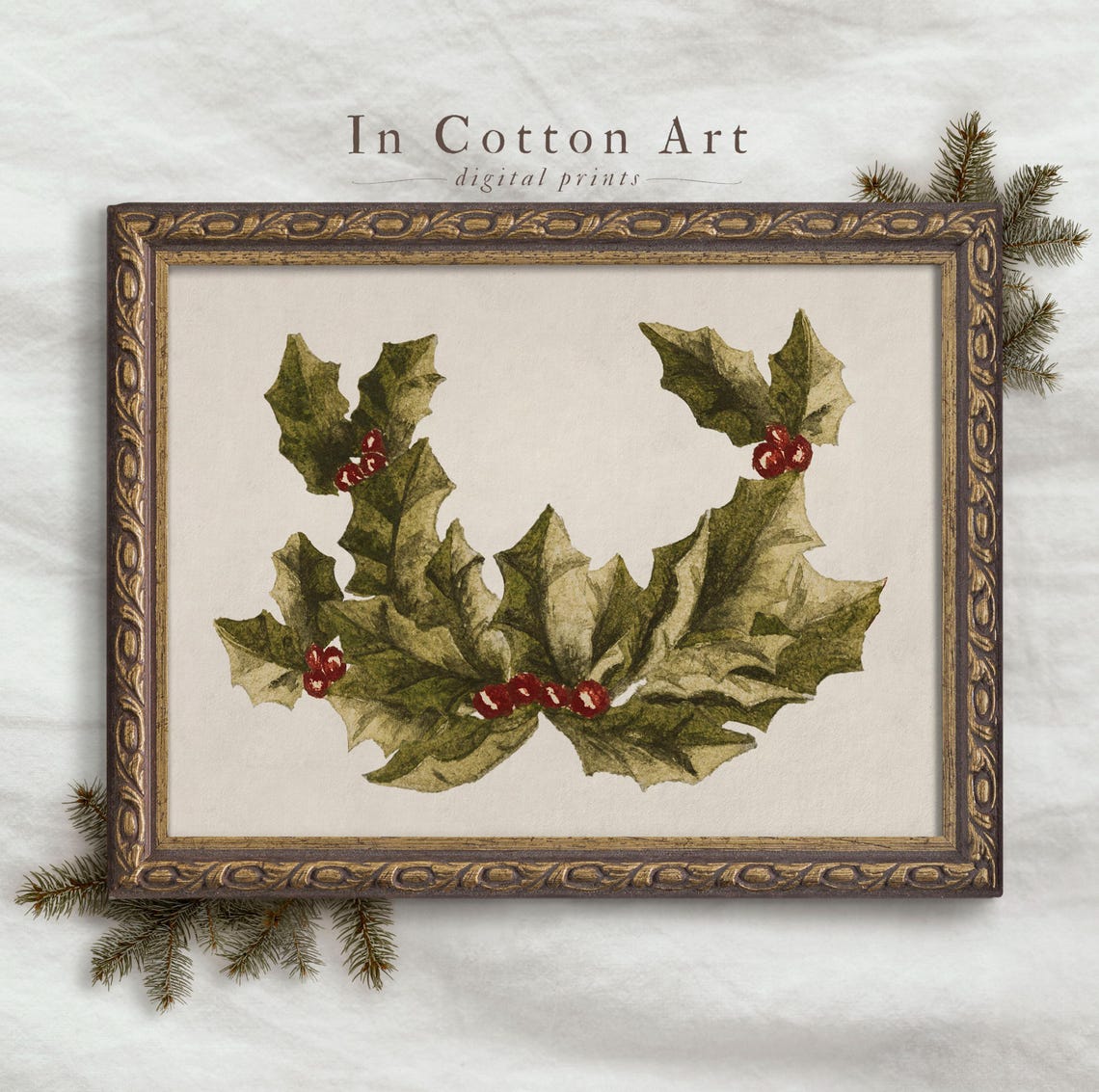 Christmas Holly Sprig Watercolor Red Berries Holiday Art Print - Image 4