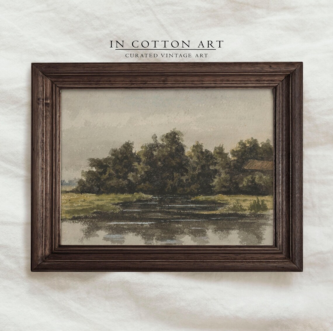 Vintage Summer Cottage Landscape, Lake House Art Print - Image 3