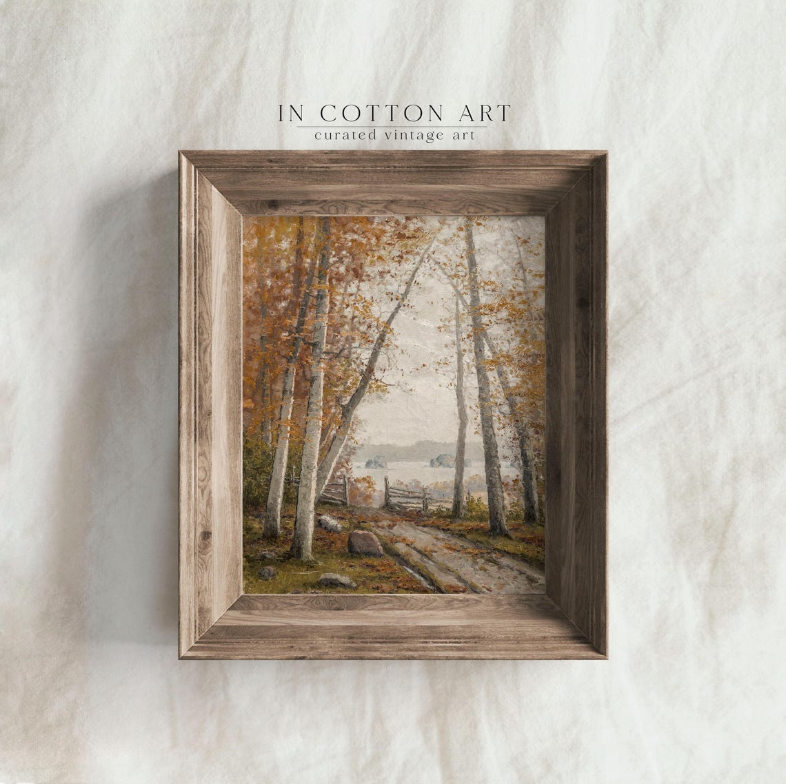 Autumn Birch Trees Woodland Path to Lake Framed Fall Painting - Image 2