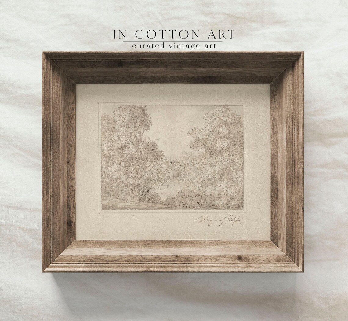 Vintage Rustic Forest Drawing, Neutral Landscape Art Print - Image 4