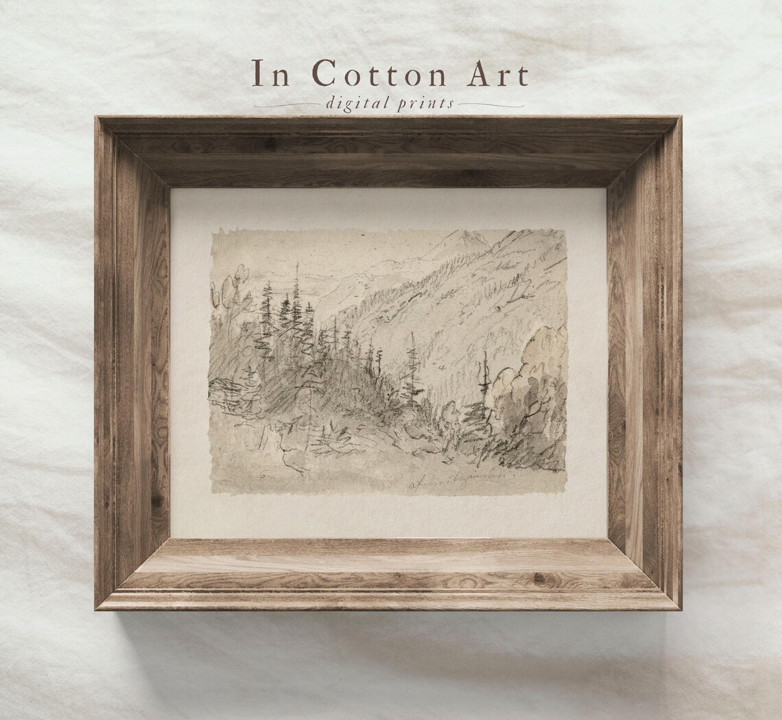 Rustic Winter Mountain Cabin, Minimalist Art Print - Image 2