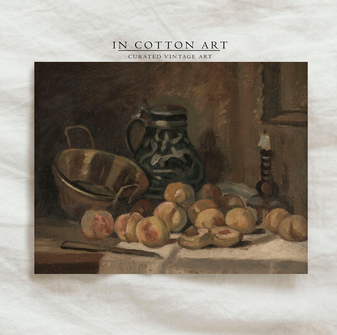 Moody Peach Still Life, Vintage Farmhouse Art Print