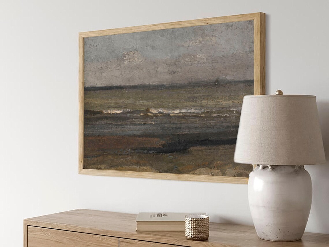 Antique Rustic Landscape, Vintage Neutral Scenery Art Print - Image 3