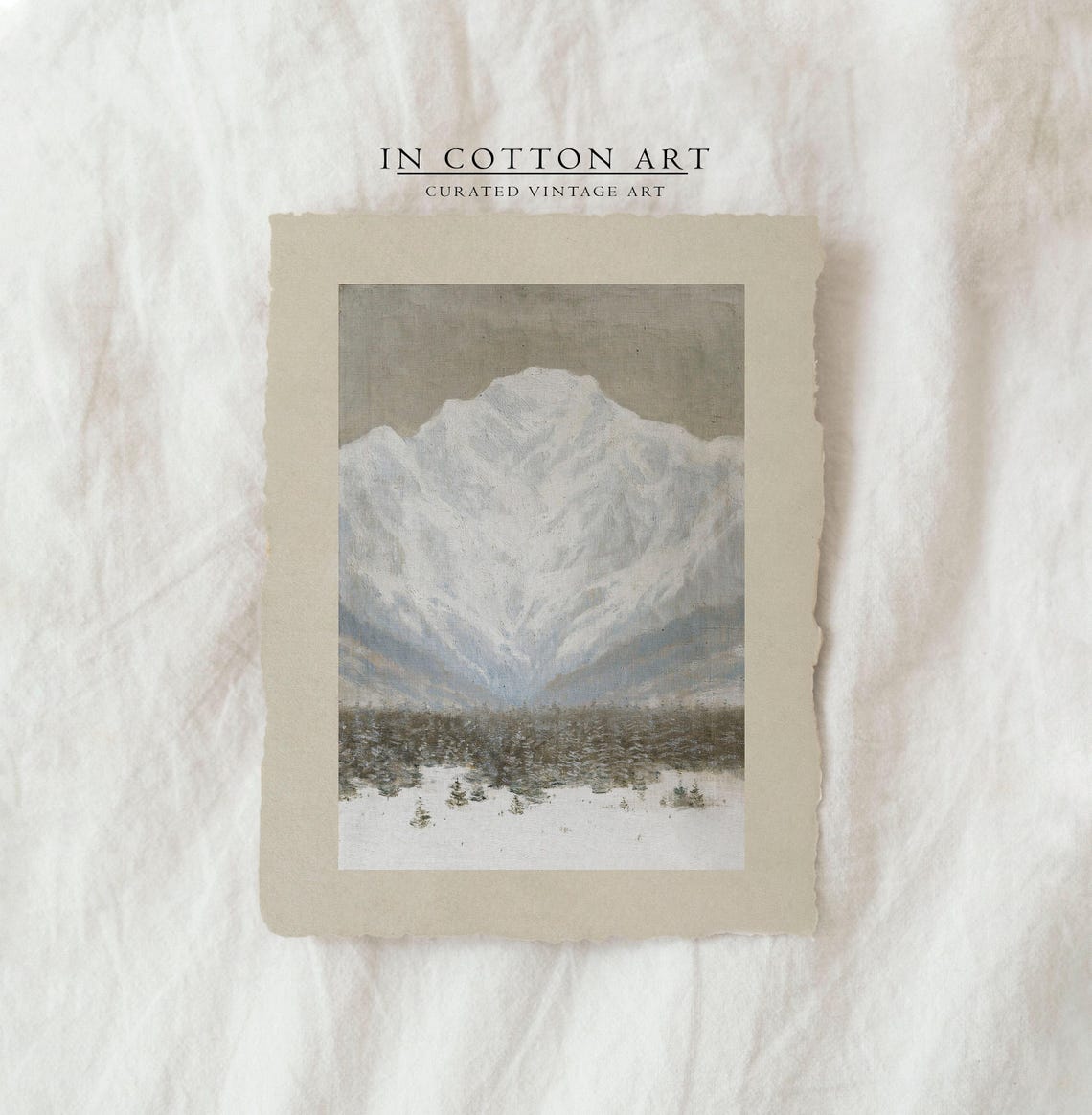 Snowy Mountain Pine Forest Vintage Winter Landscape Oil Painting