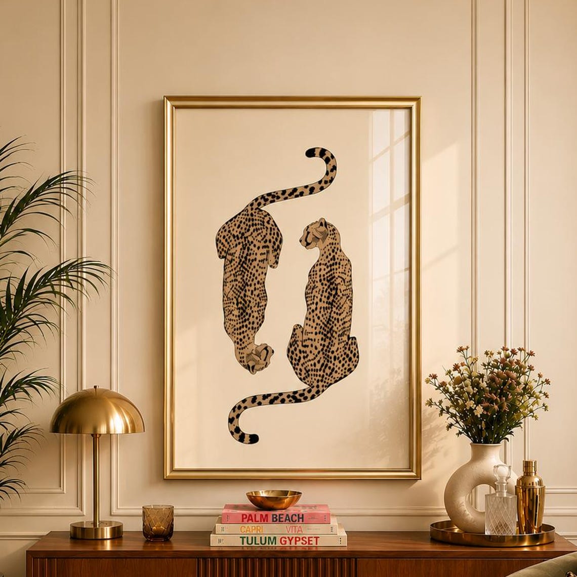 Cheetah Pair Minimalist Poster Neutral Beige Safari Animal Artwork