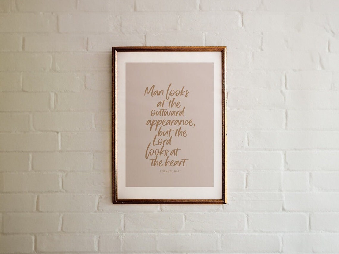1 Samuel 167 The Lord Looks At The Heart Wall Art Christian Bible Verse Modern Scripture Handwritten Print Gift Idea - Image 3
