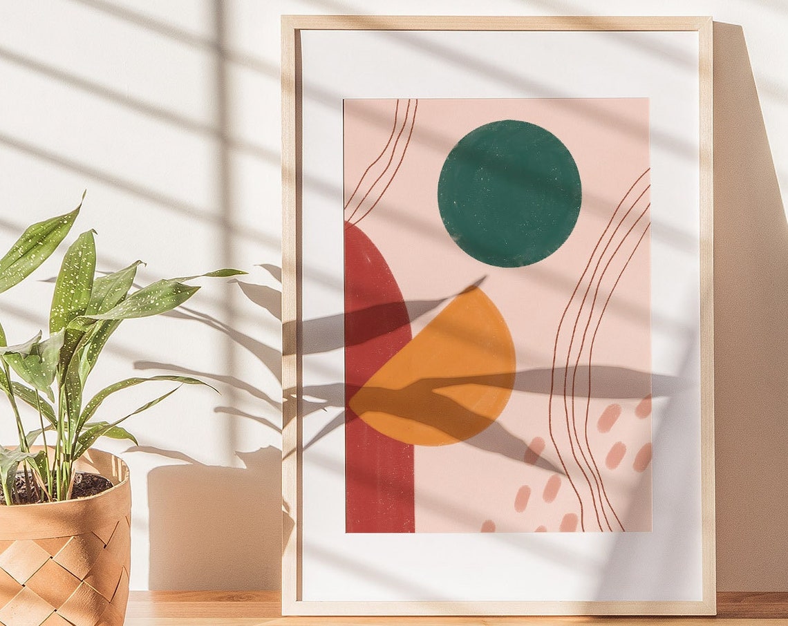 Green Circle Orange Half Moon Earthy Modern Abstract Decor Poster
