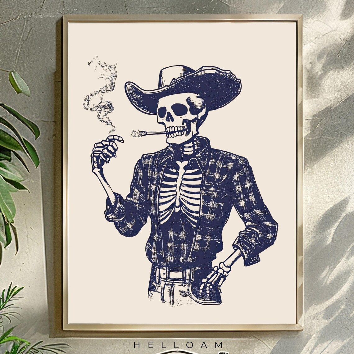 Skeleton Cowboy Vintage Western Art Print, Texas