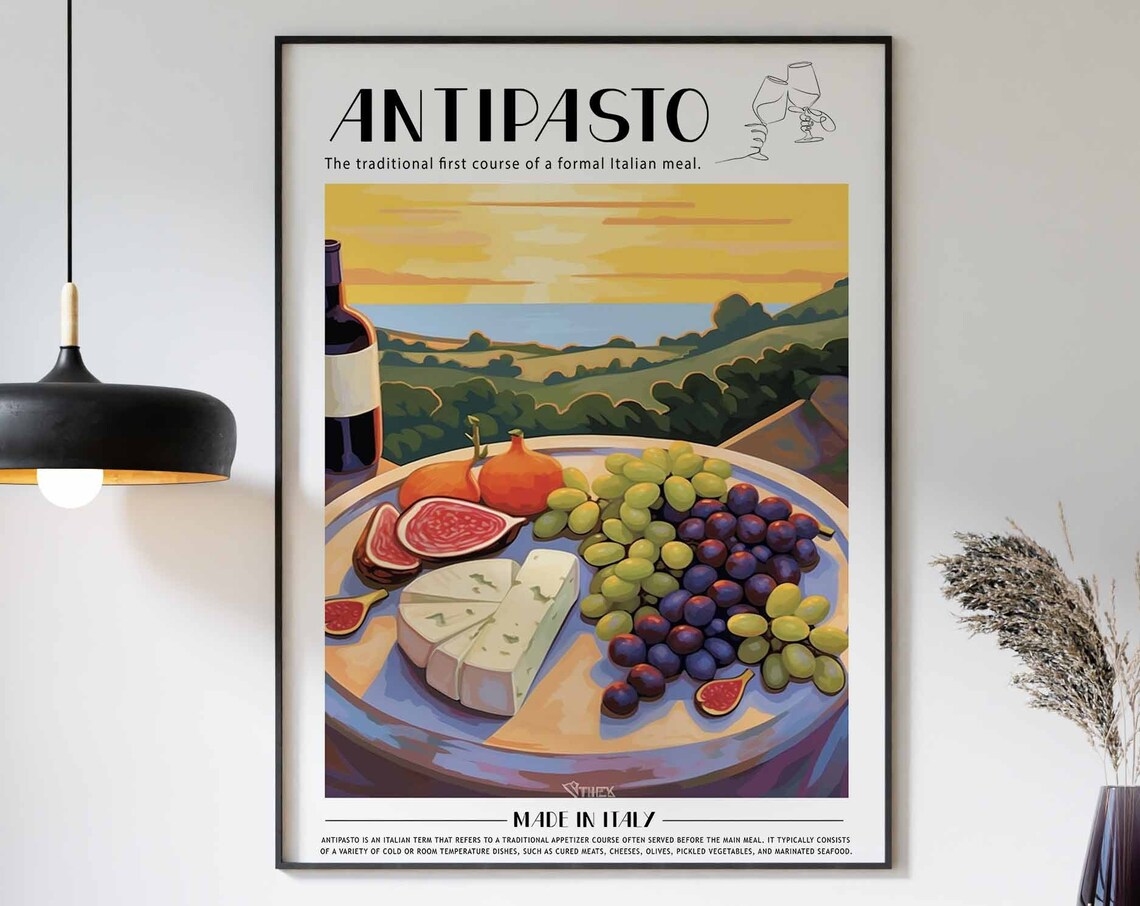 Italian Antipasto Sunset Cheese Wheel Figs Spread Food Poster