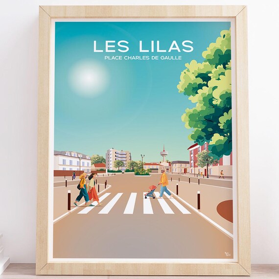 Les Lilas Place Charles de Gaulle France Square Travel Poster