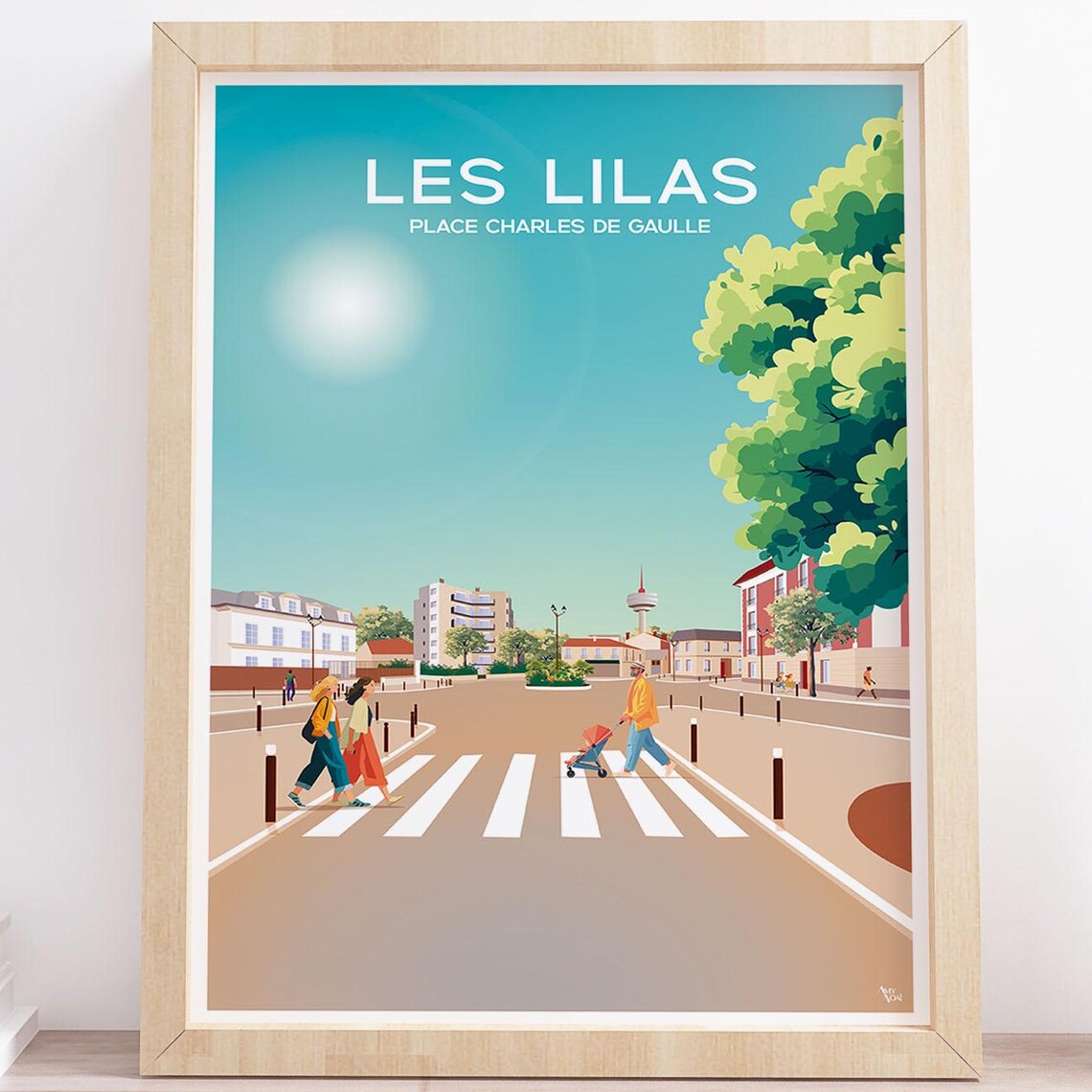 Les Lilas Place Charles de Gaulle France Square Travel Poster