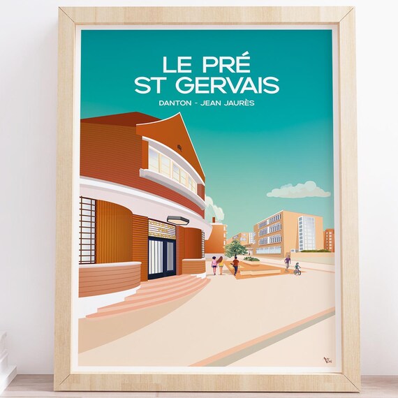 Le Pre St Gervais Danton Jean Jaures Art Deco Travel Art Poster