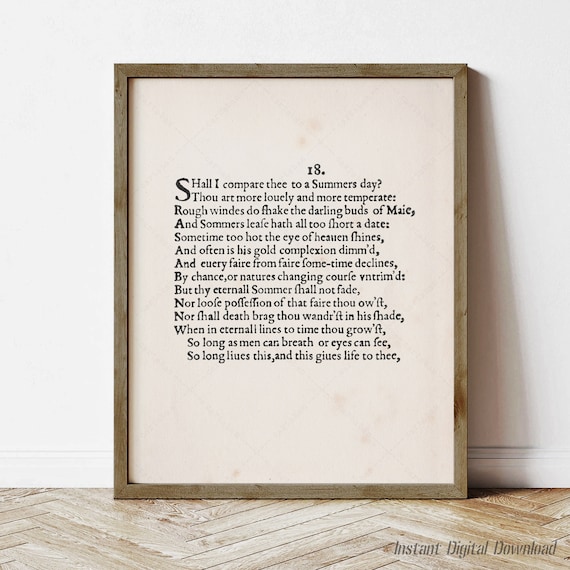 William Shakespeare Sonnet 18 Shall I Compare Thee Original Text Poster