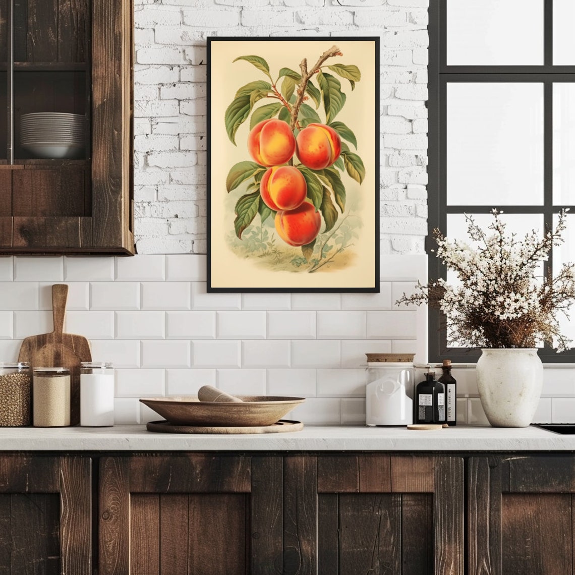 Vintage Peaches Lithograph, Retro Kitchen Art Print - Image 4