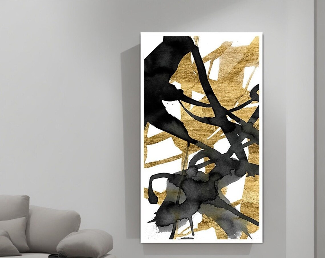 Black And Gold Abstract Ink Splash Painting Modern Luxury Wall Art - Image 3