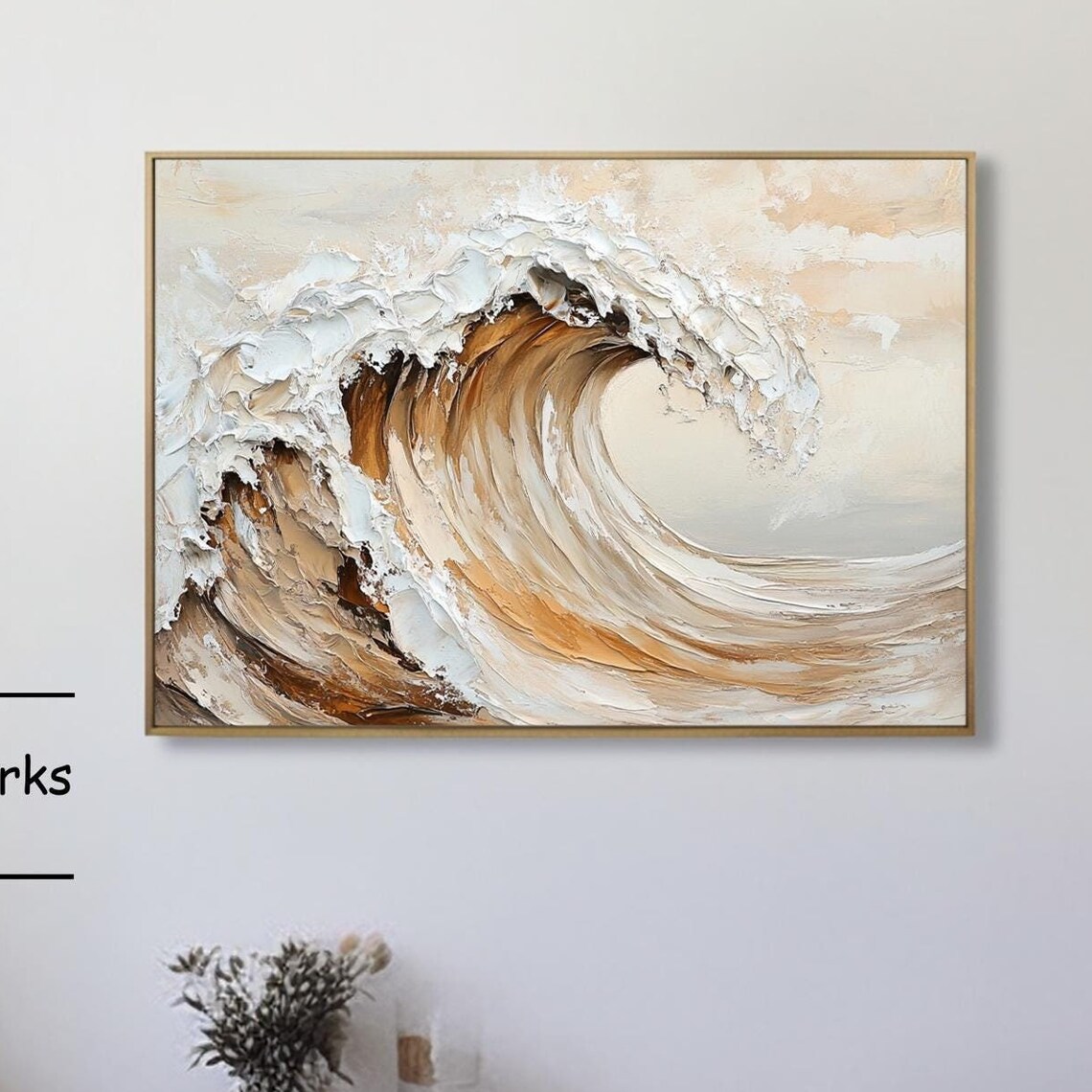 Amber Toned Curling Ocean Wave With Thick White Foam Art Poster
