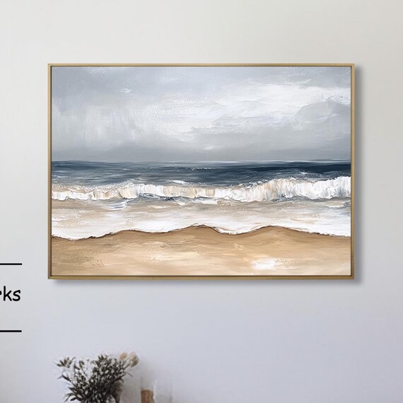 Stormy Dark Blue Ocean Waves Crashing Under a Gray Cloudy Sky Poster