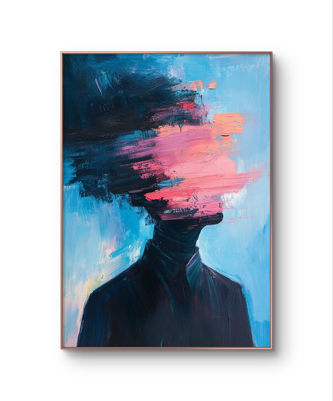 Faceless Figure Abstract Oil Painting Blue Pink Brushwork Poster