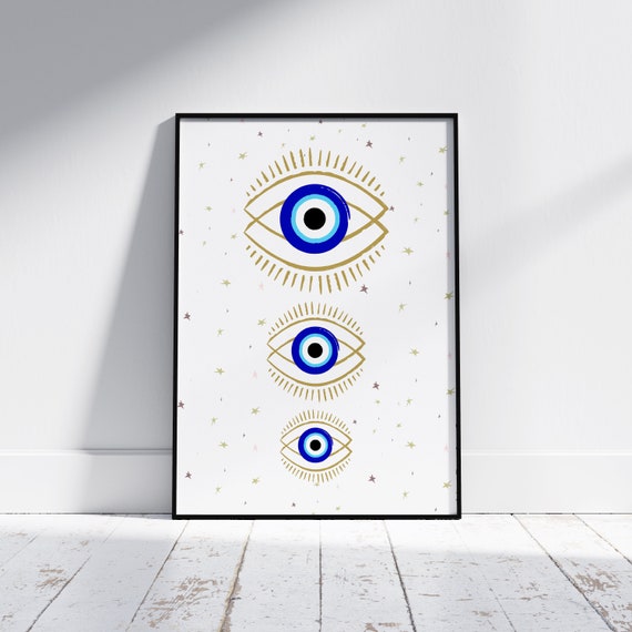 Evil Eye Print Nazar Poster Blue Evil Eye Wall Decor Abstract Eye Drawing Boho Eye Art Print Turkish Evil Eye Art Evil Eye