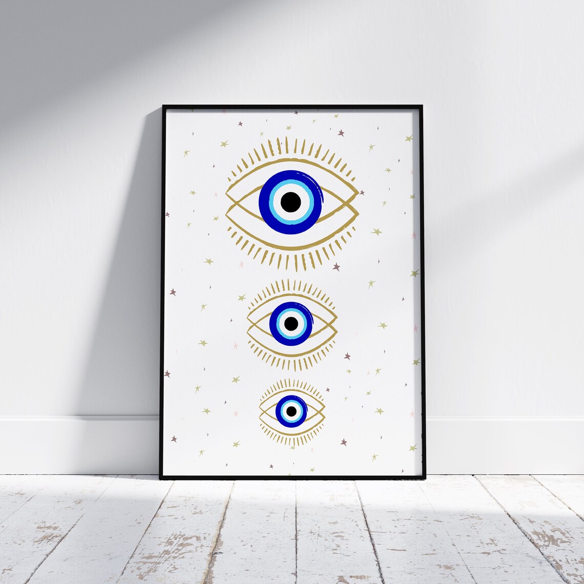 Lucky Golden Evil Eye Triple Nazar Starry Boho Protection Poster