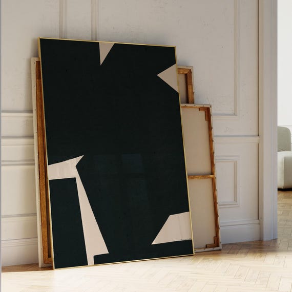 Geometric Shapes Abstract Wall Art Black Abstract Painting Black Beige Geometric Print Modern Minimalist Neutral Large Wall Art