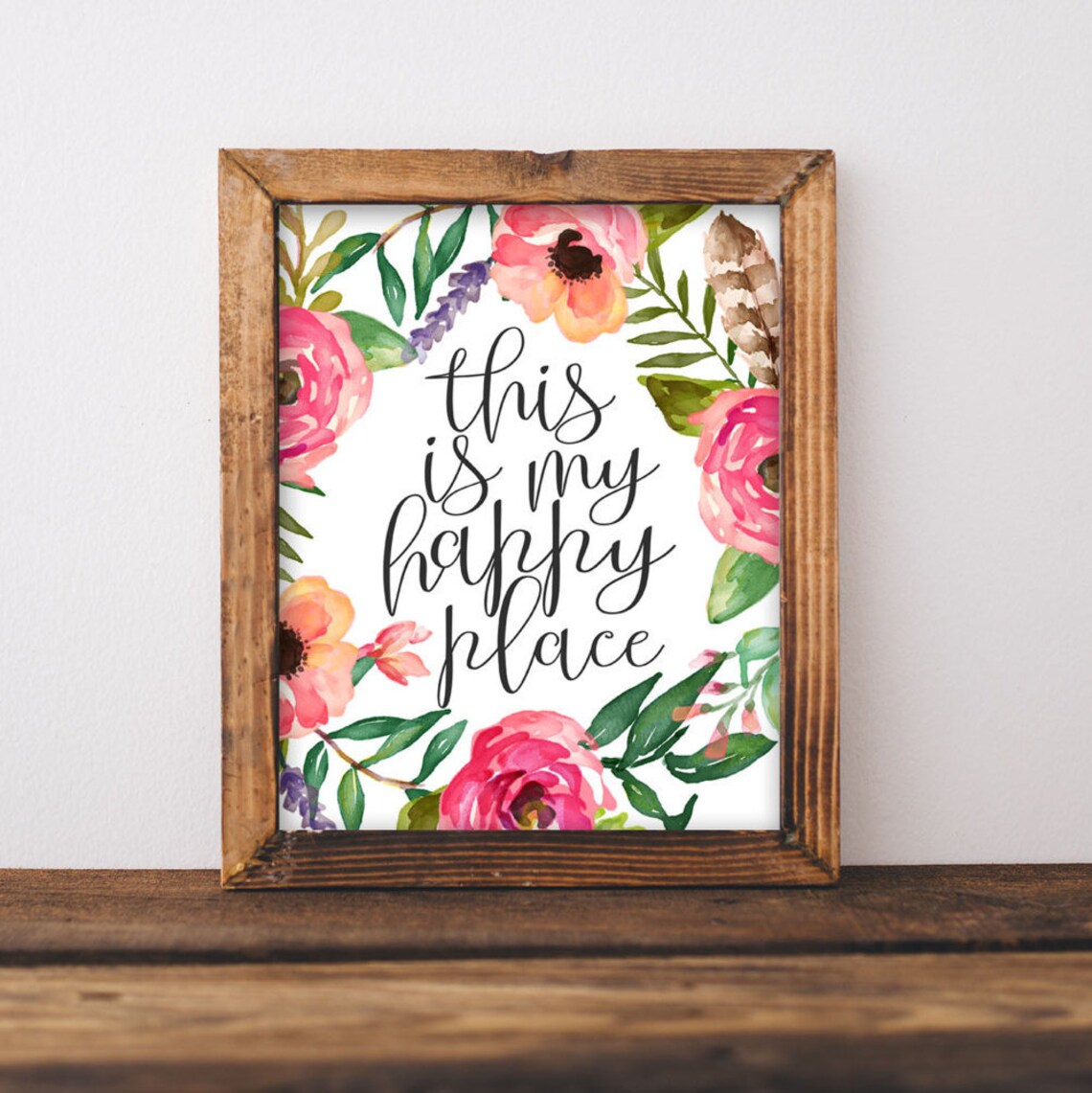 This Is My Happy Place Floral Quote Sign Watercolor Apartment Poster