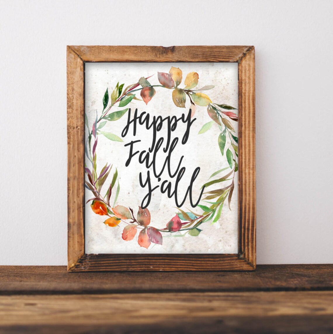 Fall Happy Y'all Sign Floral Thanksgiving Quote Print