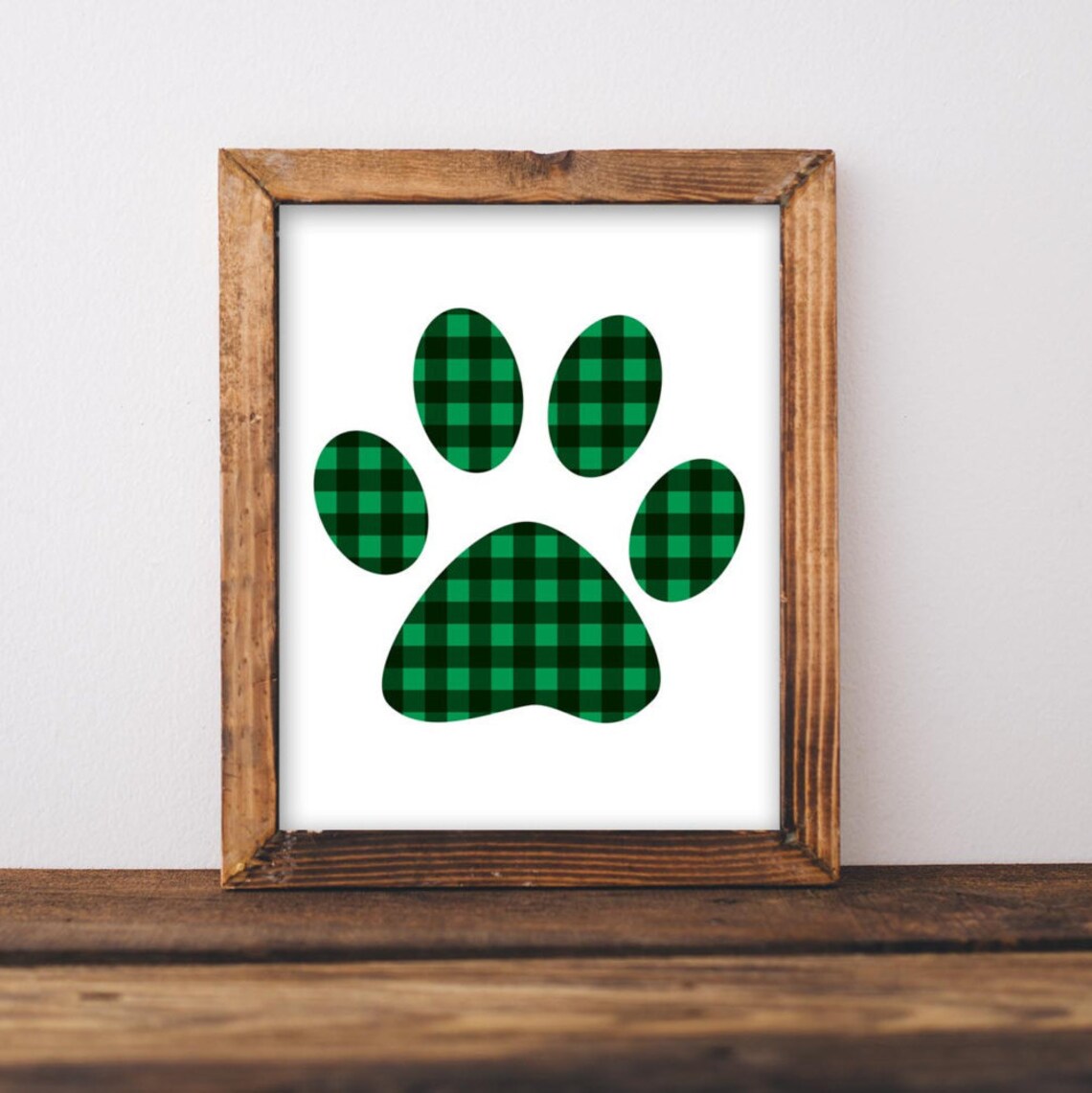 Christmas Dog Paw Print, Green Plaid Rustic Holiday