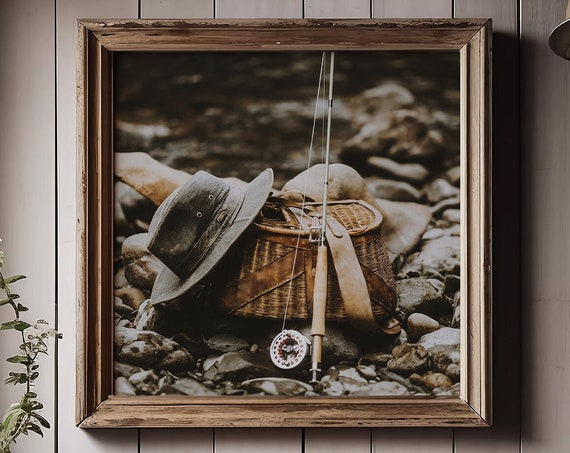 Fly Fishing Wall Art Photography Of Vintage Fly Fishing Gear Print Of Fishing Creel And Fly Rod And Reel Stetson Mountain Creek