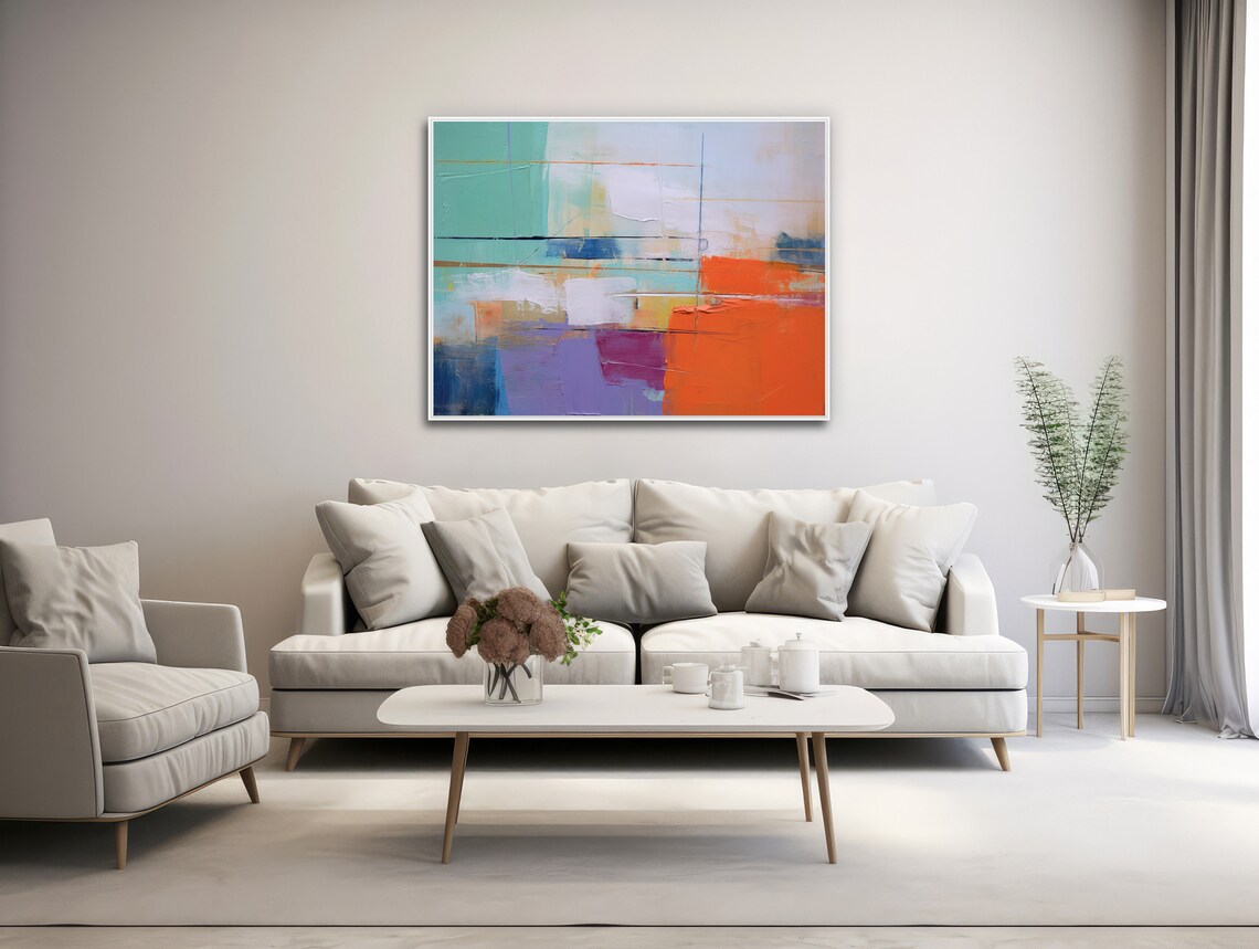 Large Abstract Wall Art Framed Print Modern Abstract Painting Extra Large Orange Teal Artwork Elusive - Image 3