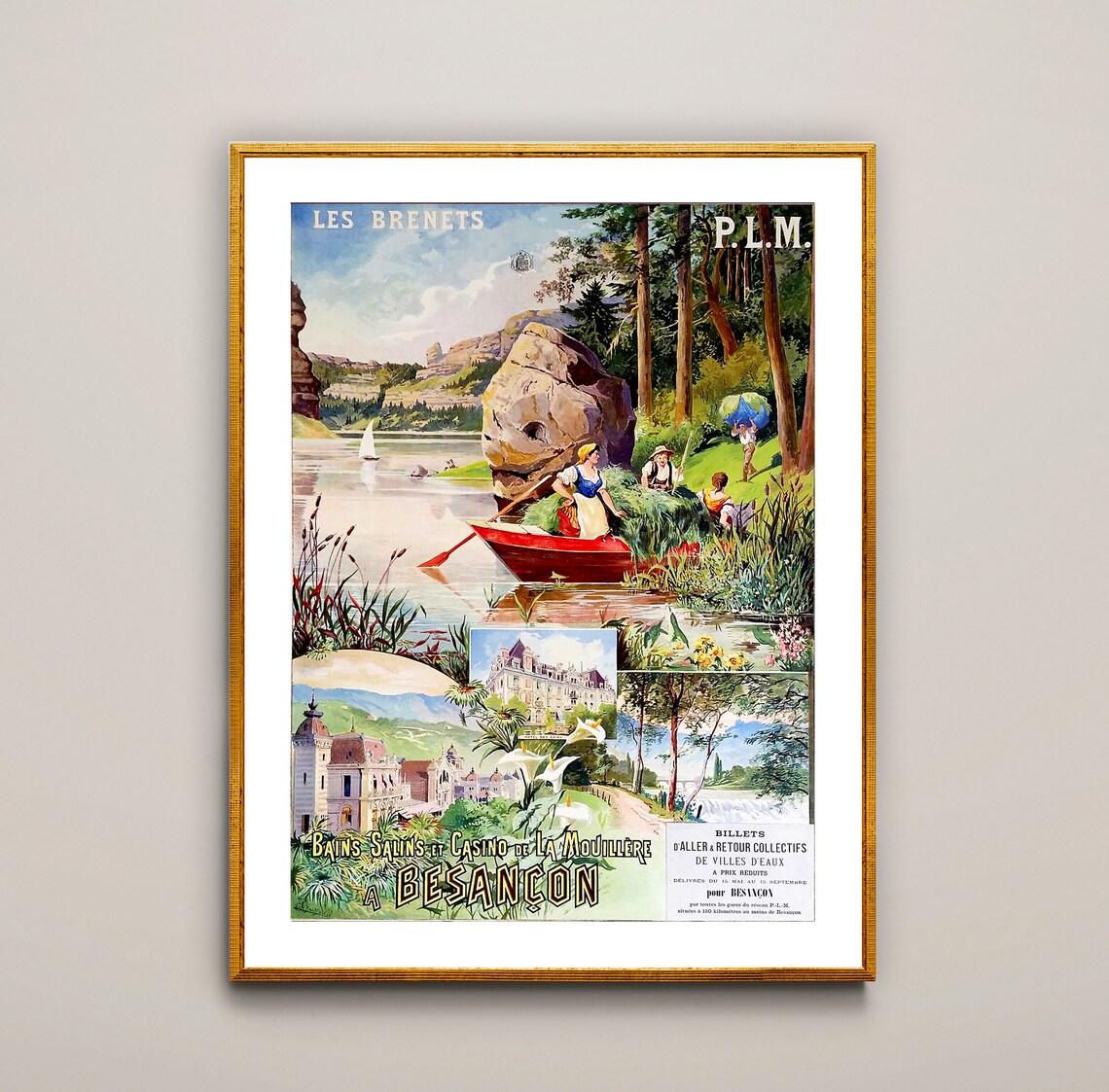 Les Brenets PLM Vintage French Lake Besancon Travel Poster Railway Art