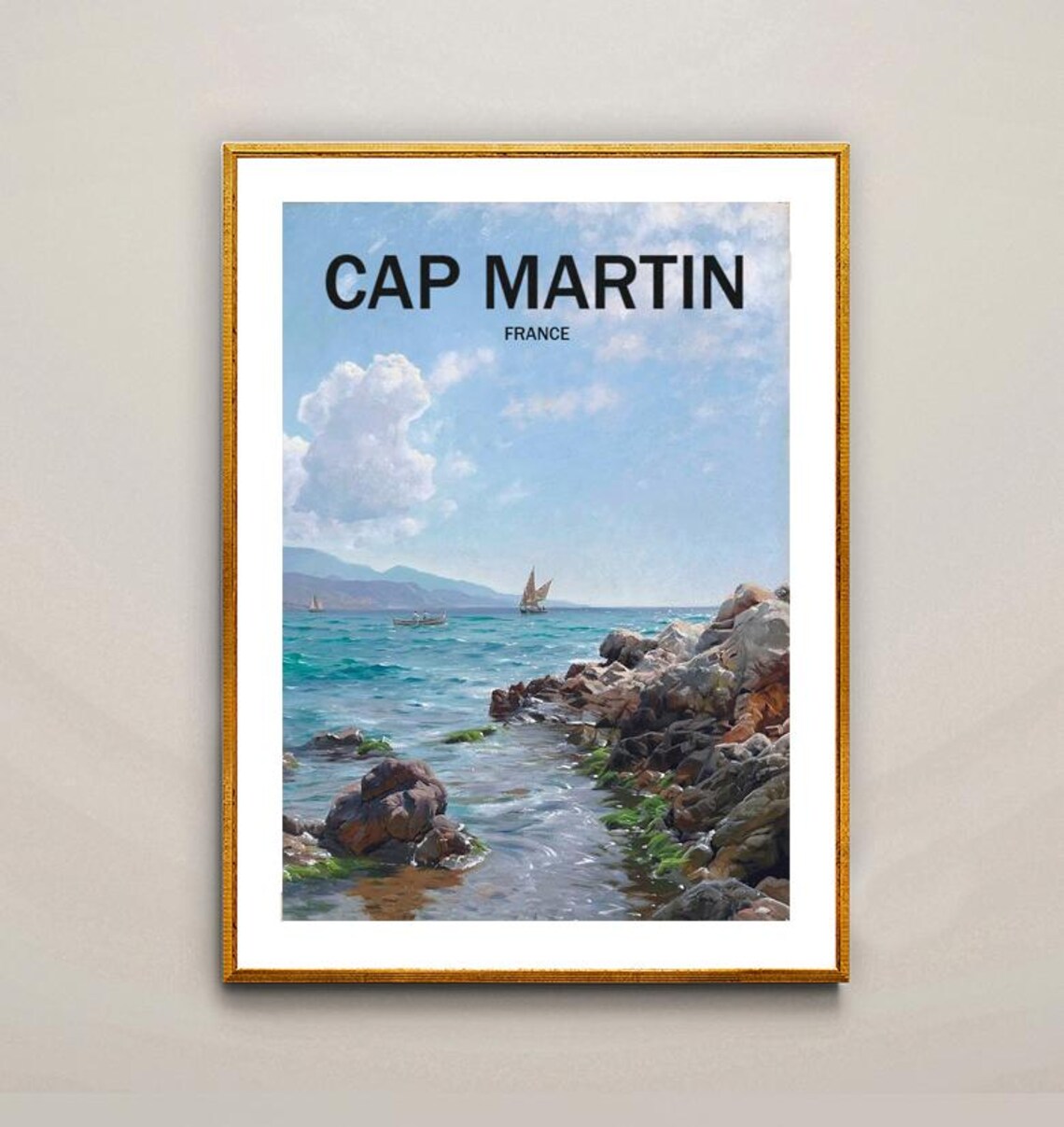 Cap Martin France Vintage Coastal Travel Poster Rocky Shore Art - Image 2