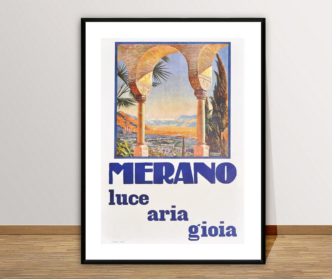 Merano Luce Aria Gioia Vintage Italian Alpine Sunset Travel Poster - Image 3
