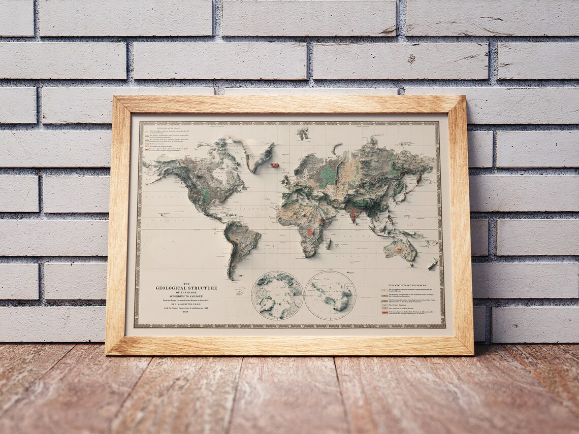 The Geological Structure Of The Globe Antique World Map Poster - Image 3